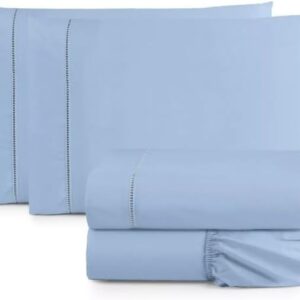 Jogo de Cama Casal Padrão Percal 400 Fios Ponto Palito 4 Peças – Azul