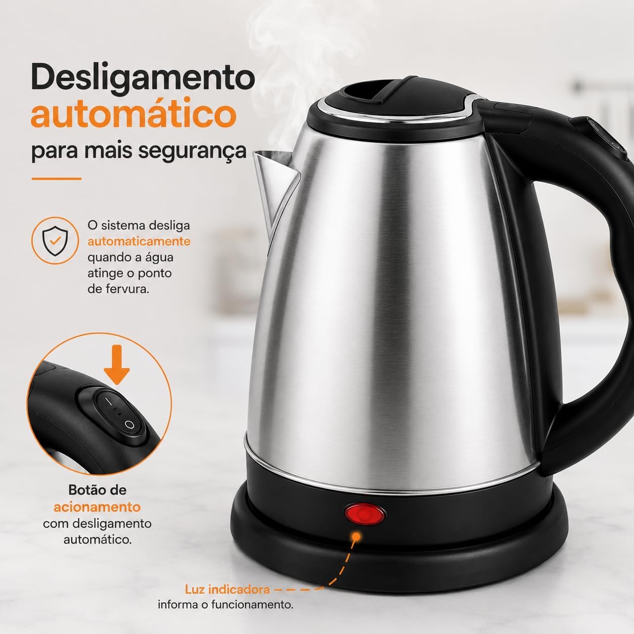 Chaleira Elétrica em Aço Inox 1,8 Litro - 220V - Imagem 2