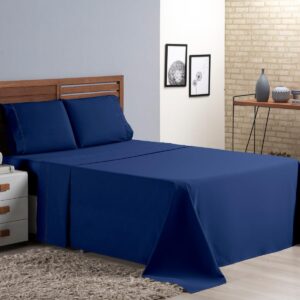 Jogo de Cama Casal Padrão Percal 400 Fios Ponto Palito 4 Peças – Azul