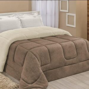 Edredom Sherpa Cobertor e Coberdrom Casal Queen 2,20m x 2,40m – Avelã