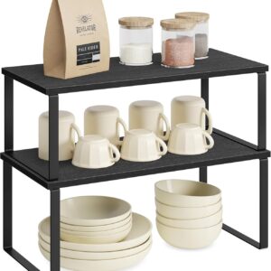 SONGMICS Organizador de Temperos - Kit com 2 Prateleiras Expansíveis e Empilháveis em Metal e Madeira