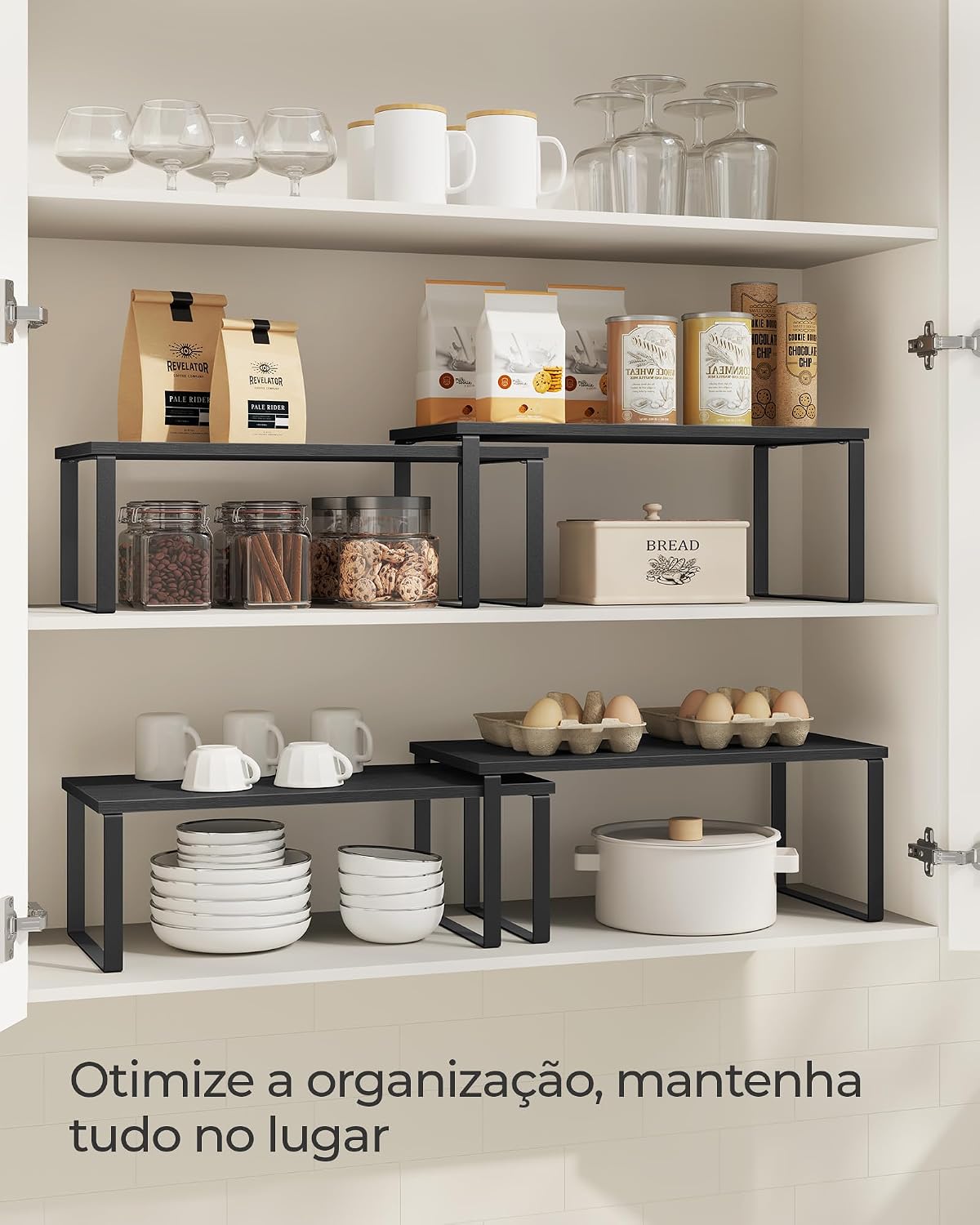 SONGMICS Organizador de Temperos - Kit com 2 Prateleiras Expansíveis e Empilháveis em Metal e Madeira - Imagem 4