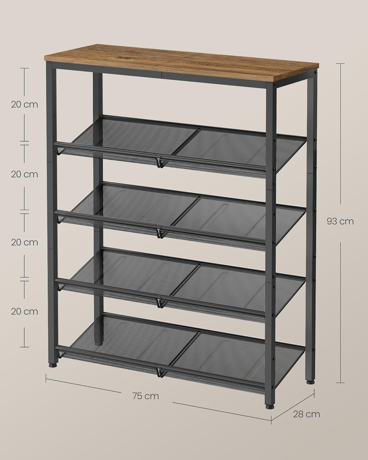 VASAGLE Sapateira para Entrada Industrial de 5 Níveis - Prateleiras Ajustáveis BRLBS038KD02 - Imagem 4