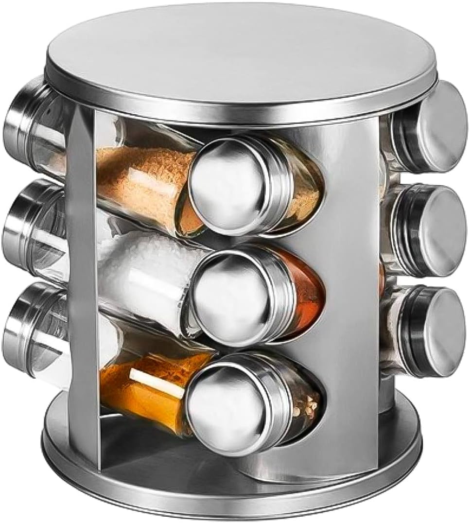 Porta Condimentos 12 Potes Inox com Base Giratória - Futuro Casa