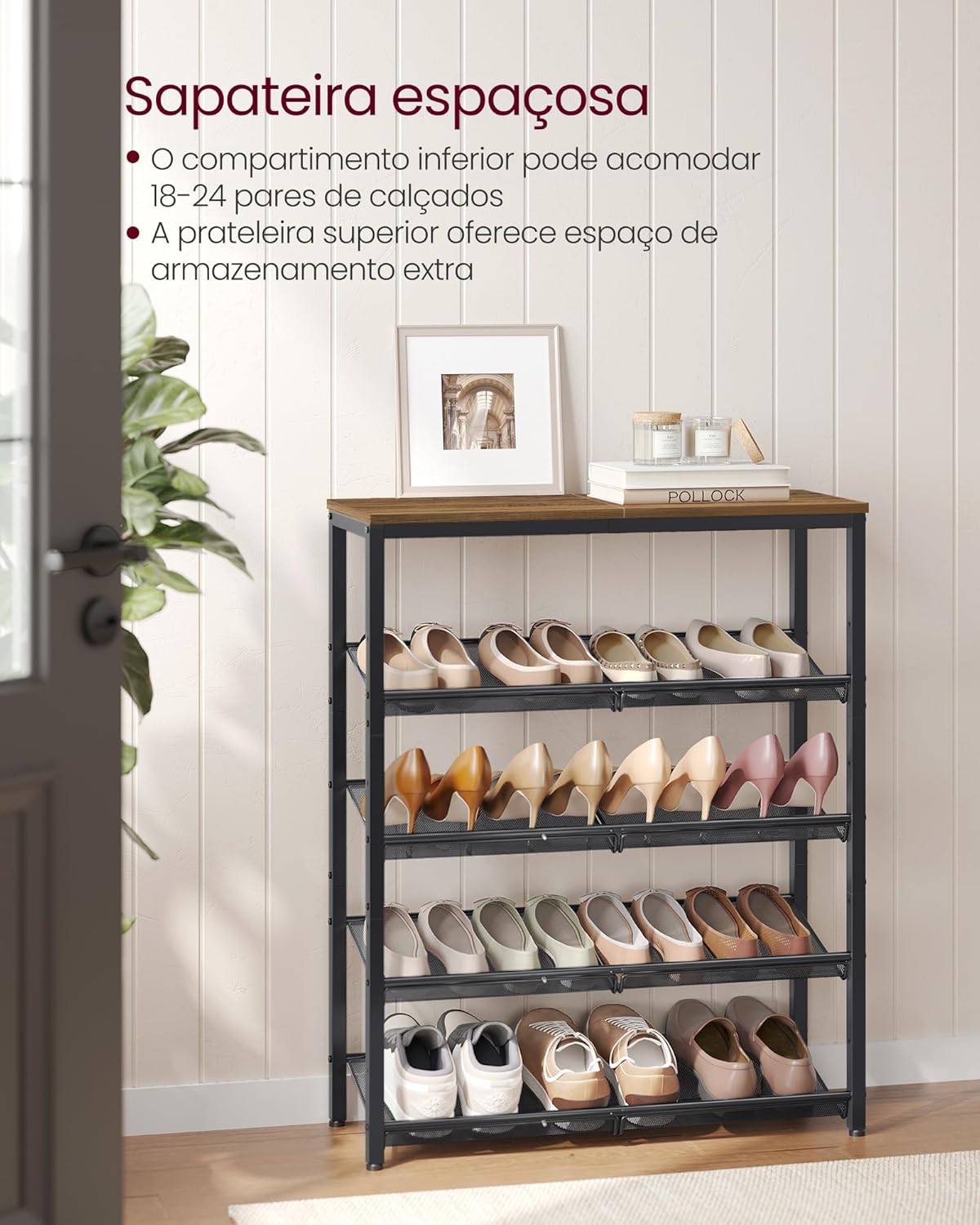 VASAGLE Sapateira para Entrada Industrial de 5 Níveis - Prateleiras Ajustáveis BRLBS038KD02 - Imagem 5