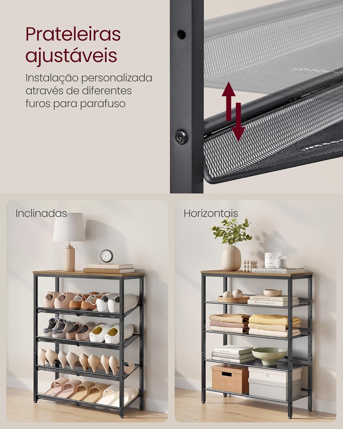 VASAGLE Sapateira para Entrada Industrial de 5 Níveis - Prateleiras Ajustáveis BRLBS038KD02 - Imagem 3