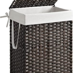 SONGMICS Cesto de Roupa Suja de Vime Sintético 90L com Tampa e Saco Removível - Coleção ELIOTT