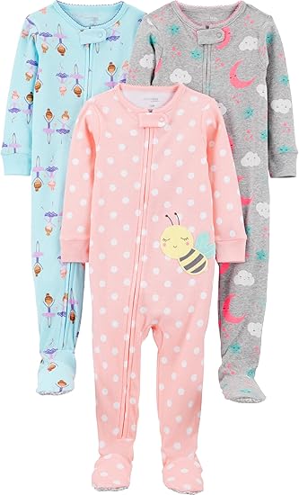 Kit 3 Pijamas de Algodão com Pé Ajuste Confortável – Simple Joys by Carter's
