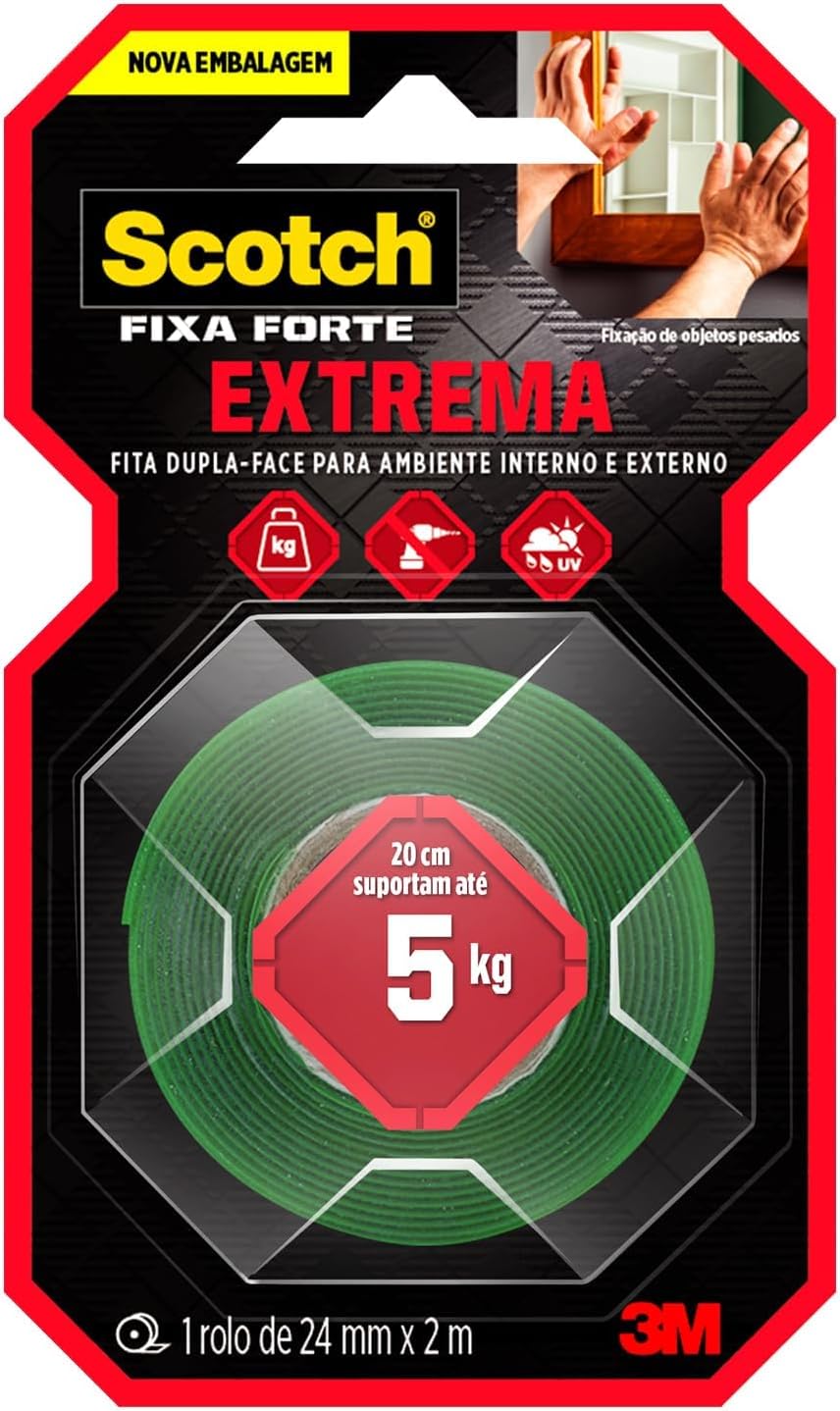 Fita Dupla Face Scotch Fixa Forte Fixação Extrema 3M 24mm x 2m