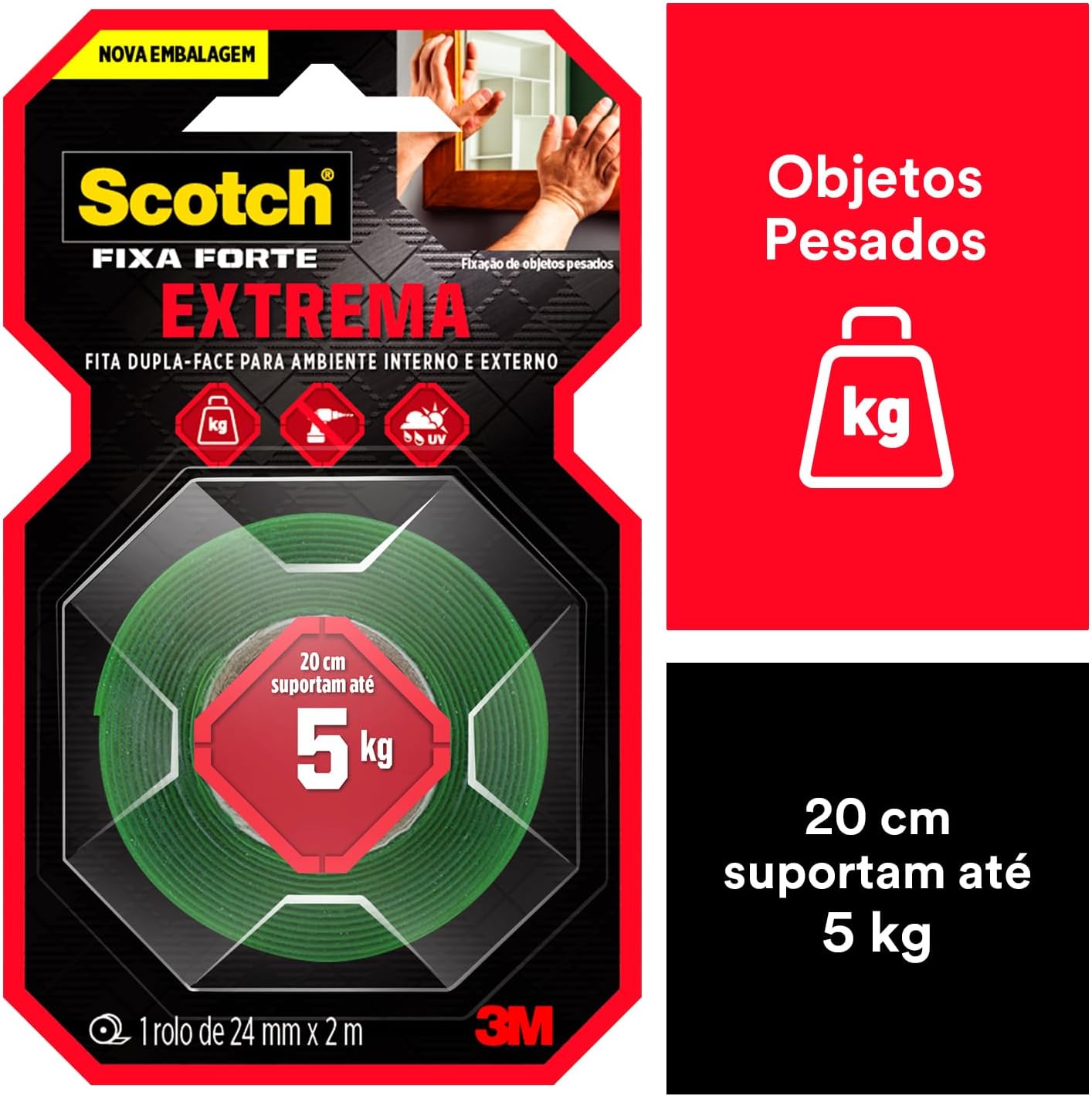 Fita Dupla Face Scotch Fixa Forte Fixação Extrema 3M 24mm x 2m - Imagem 2