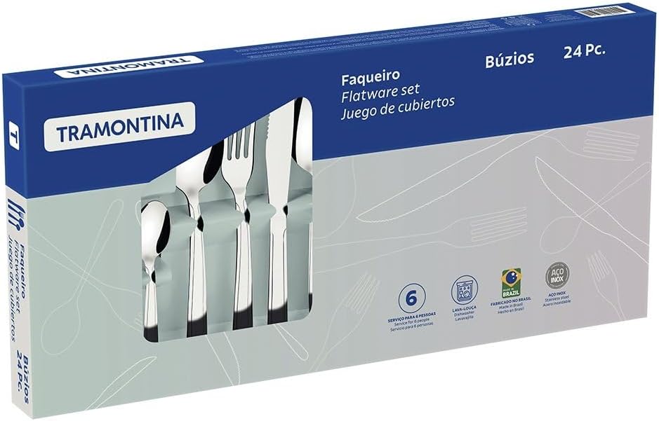 Faqueiro Tramontina Búzios em Aço Inox com Detalhe – 24 Peças