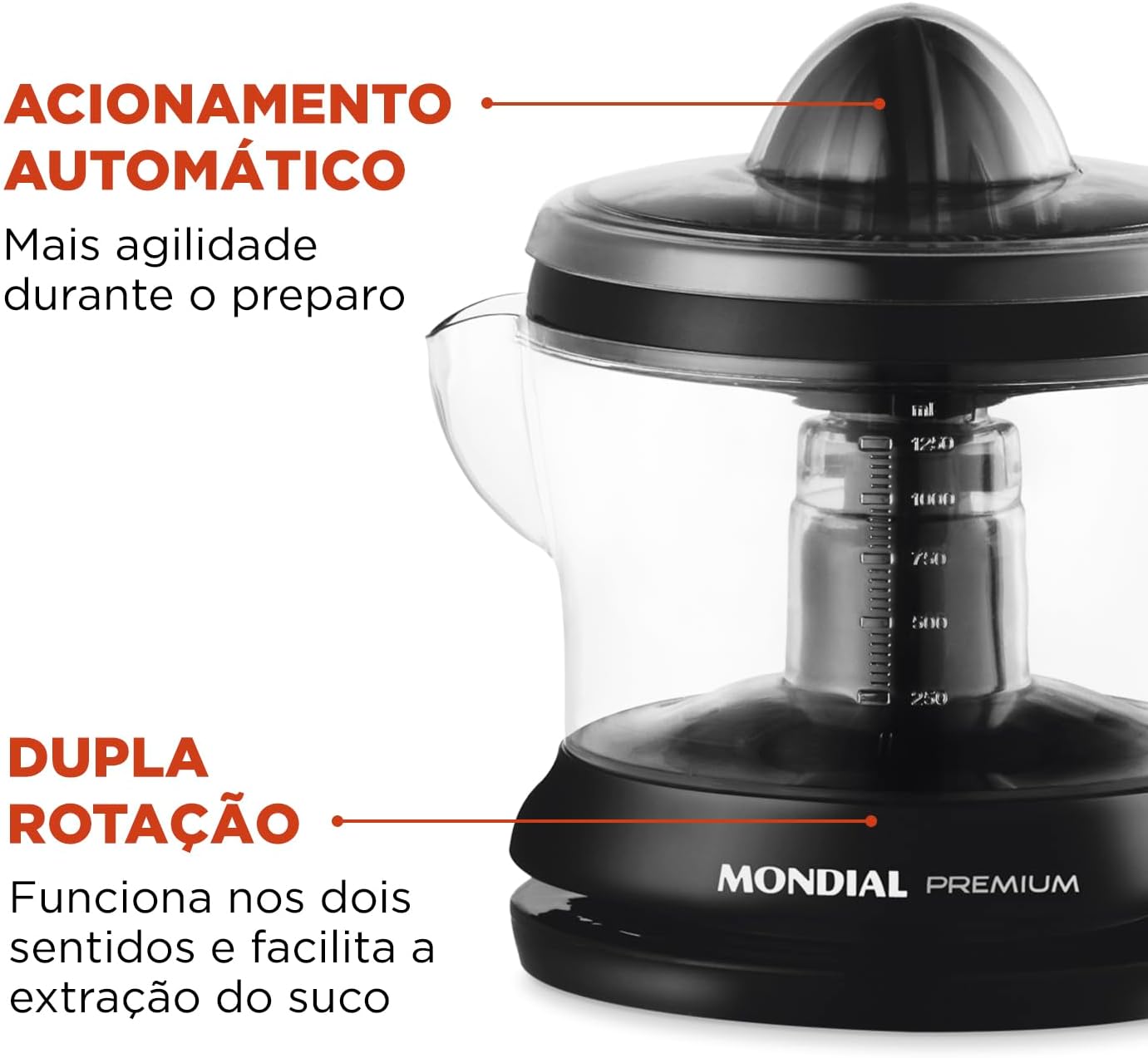 Espremedor de Frutas Mondial Premium E-02 30W – Preto (220V) - Imagem 5