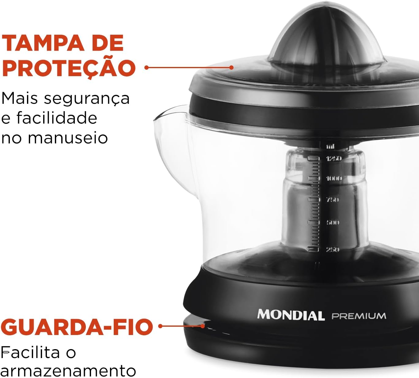 Espremedor de Frutas Mondial Premium E-02 30W – Preto (220V) - Imagem 3