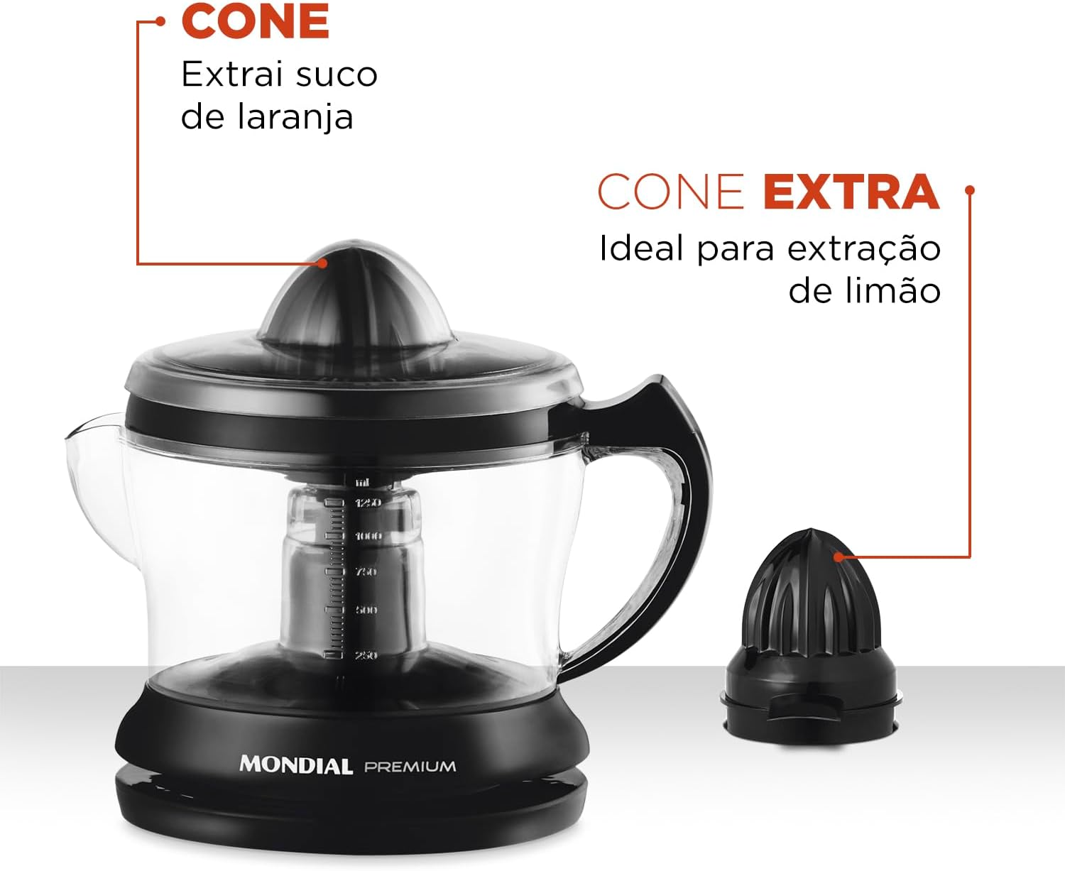 Espremedor de Frutas Mondial Premium E-02 30W – Preto (220V) - Imagem 4