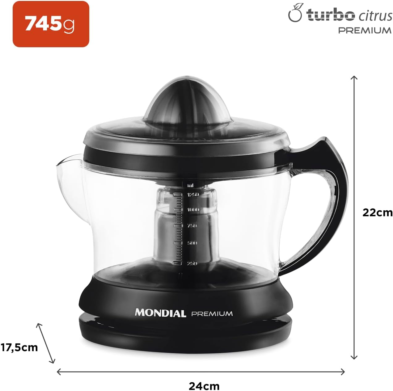 Espremedor de Frutas Mondial Premium E-02 30W – Preto (220V) - Imagem 2