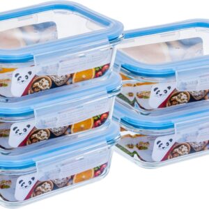 Kit 5 Potes de Vidro Herméticos 640ml Retangular Gato Panda – Azul
